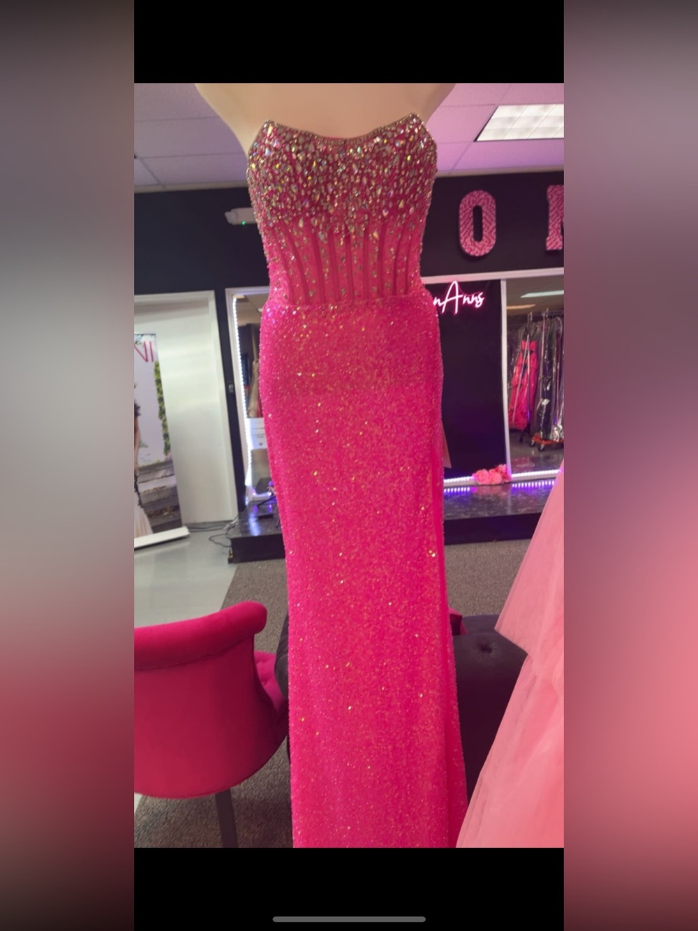 Strapless Pink Sequin prom dress